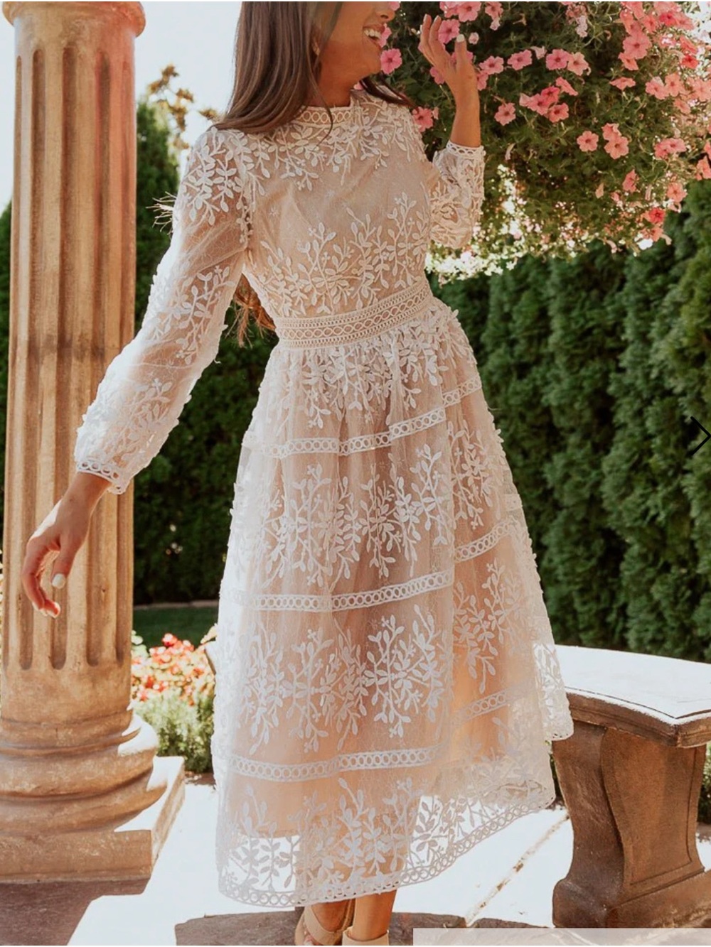 Ivy City Co Ivory Floral Lace Long-Sleeve Midi Dress